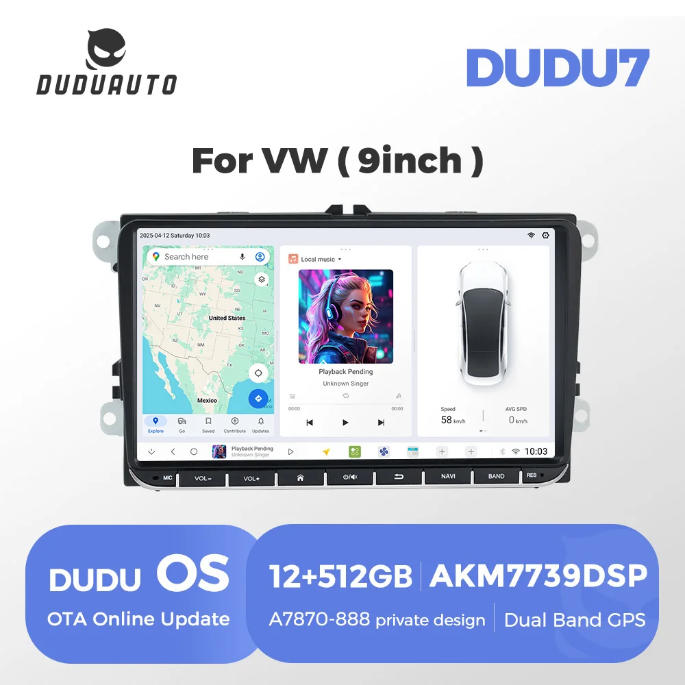 DUDUAUTO DUDU7 Autoradio Android 13 da 9 Pollici per VW Volkswagen Skoda Octavia Golf 5 VW Touran Passat B6 Polo Tiguan Multimedia CarPlay