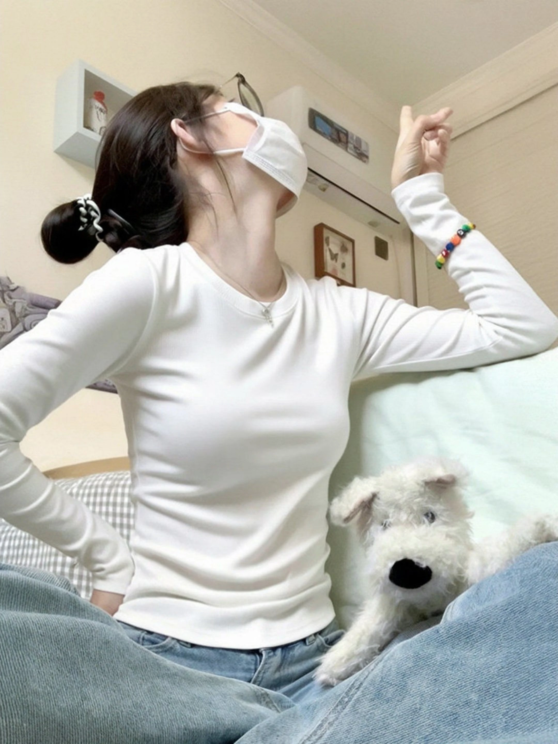 White Base Layer Long Sleeve round Neck Pullover Women's T-shirt 2026 Spring Autumn Layering Slimming Fit Shoulder-Length