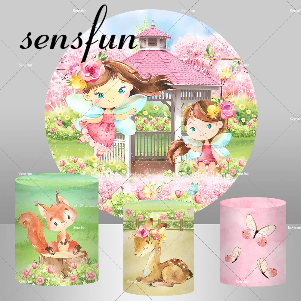 Toile de fond ronde de fées de jardin floral pour les filles, couvertures de socle, arrière-plans de photographie, baby shower, nouveau-né, 1ère fête d'anniversaire