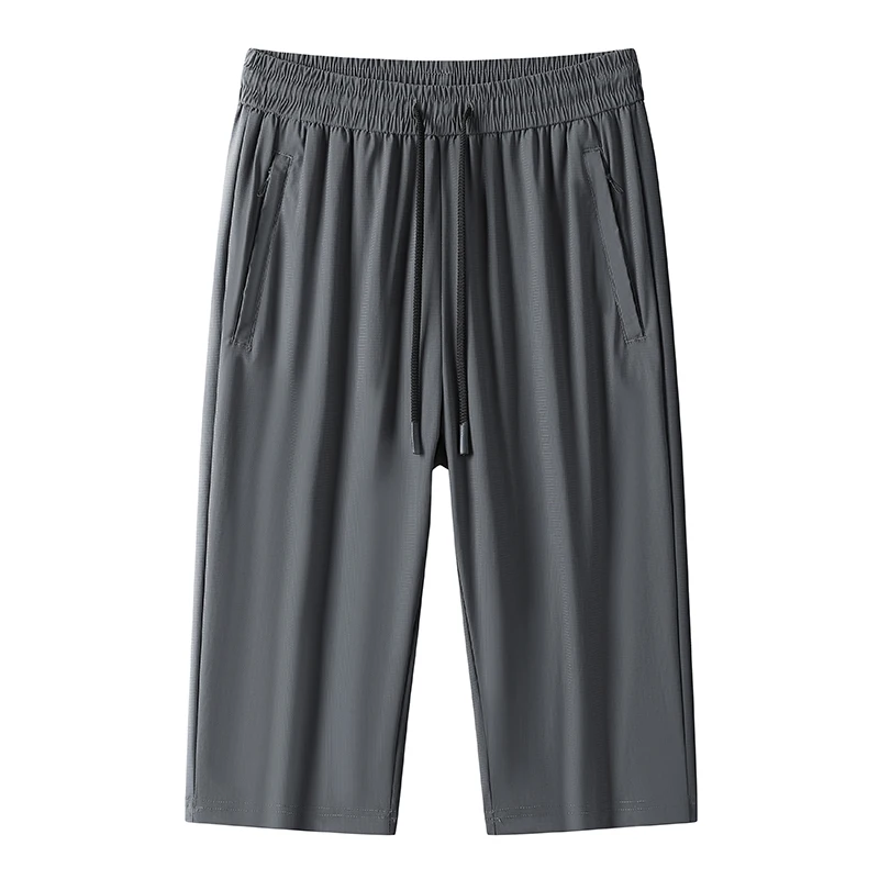 New Korean Style Fashion Versatile Ice Silk 7-Point Pants For Men'S Summer Thin Casual Quick Drying Loose Straight Sports Shorts