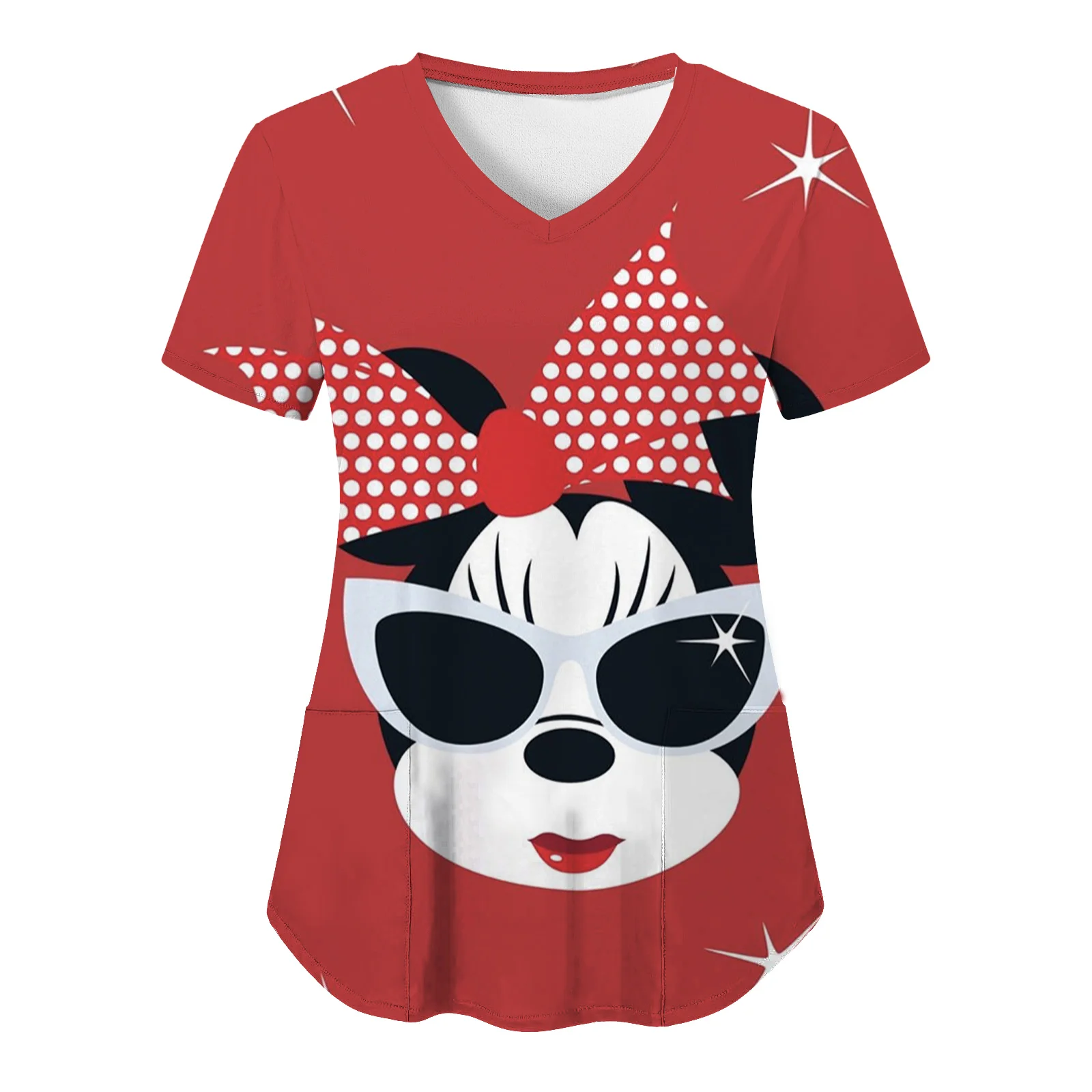 T-shirt Minnie Mouse avec poche pour femme, uniforme d'infirmière, t-shirts Y-Disney, vêtements d'hôpital, haut pour femme, 2024