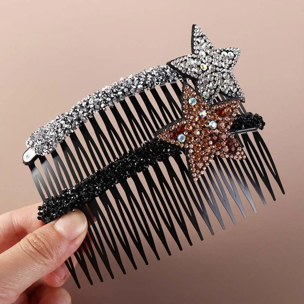 مشط شعر على شكل نجمة خماسية من حجر الراين على شكل نجمة أسنان أكريليك حامل شعر إضافي غير مرئي أمشاط ثابتة حامل شعر إضافي غير مرئي #2