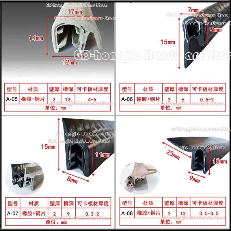 F U h Corner Shape Door Weather Strip Rubber Sealing Bar Metal Wood Panel Board Sheet Clamping Groove Edge Shield Anti-Collision