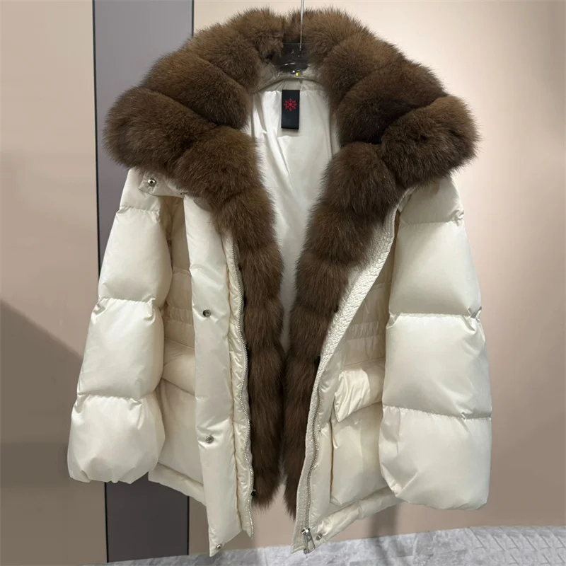 women's down jacket New winter 2026 detachable fox fur collar women's down coat Large pocket decoration warm thick coat parka