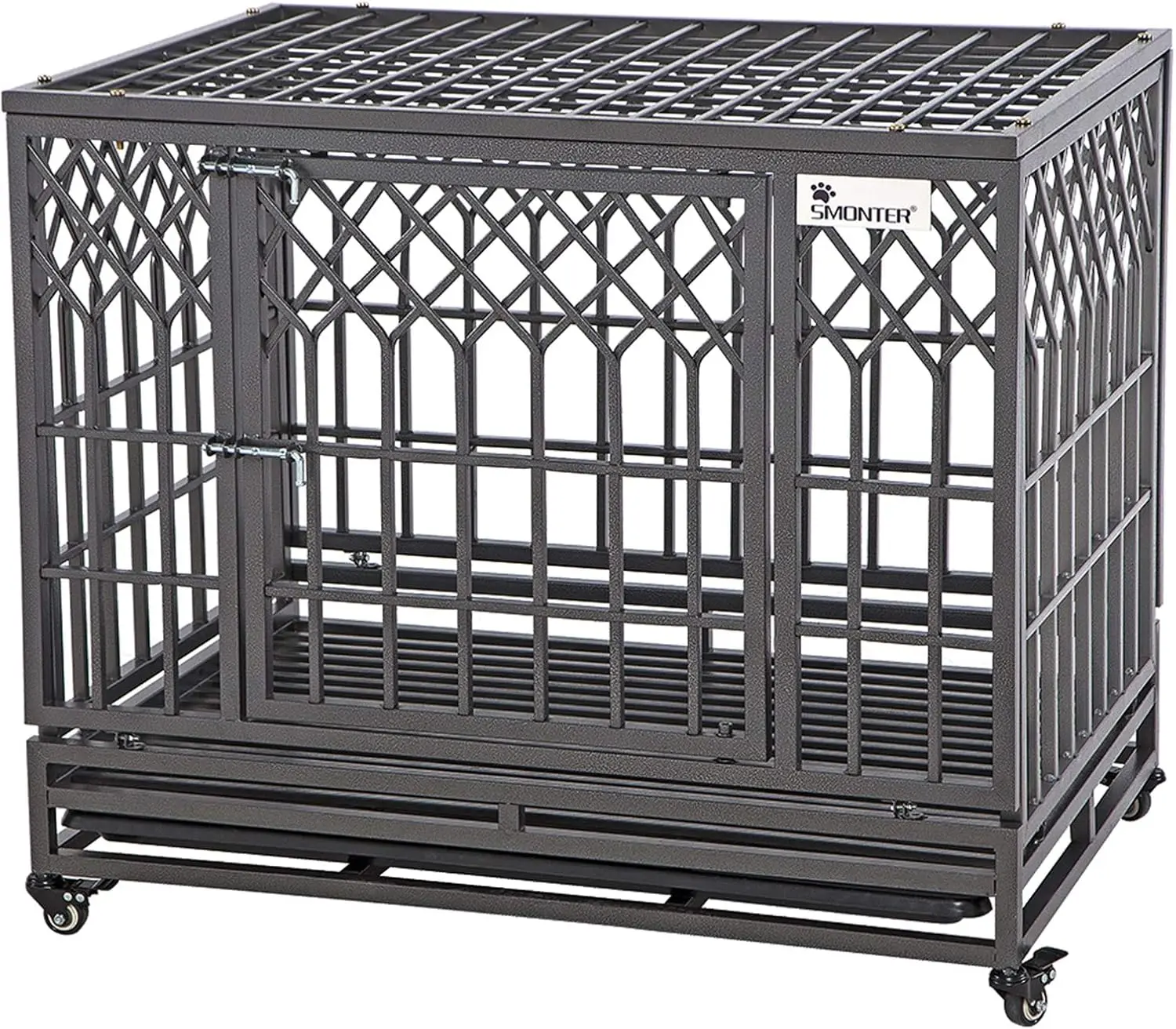 Metal Pet Kennel Playpen with Two Prevent Escape Lock, Large Dogs Cage with Wheels