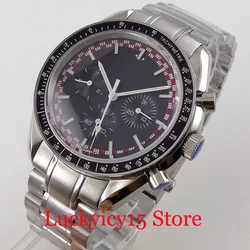 40mm Mechancial Men Watch Weekday Dial Steel Band Arched Glass Screwdown Crown Solid Back