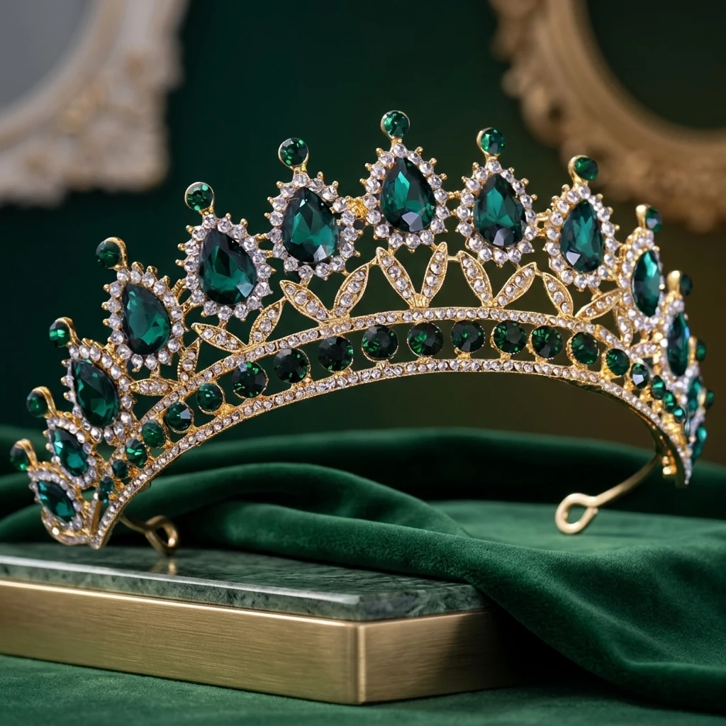2pcs-rhinestone-crown-headwear-green-alloy-base-crystal-design-for-parties-weddings