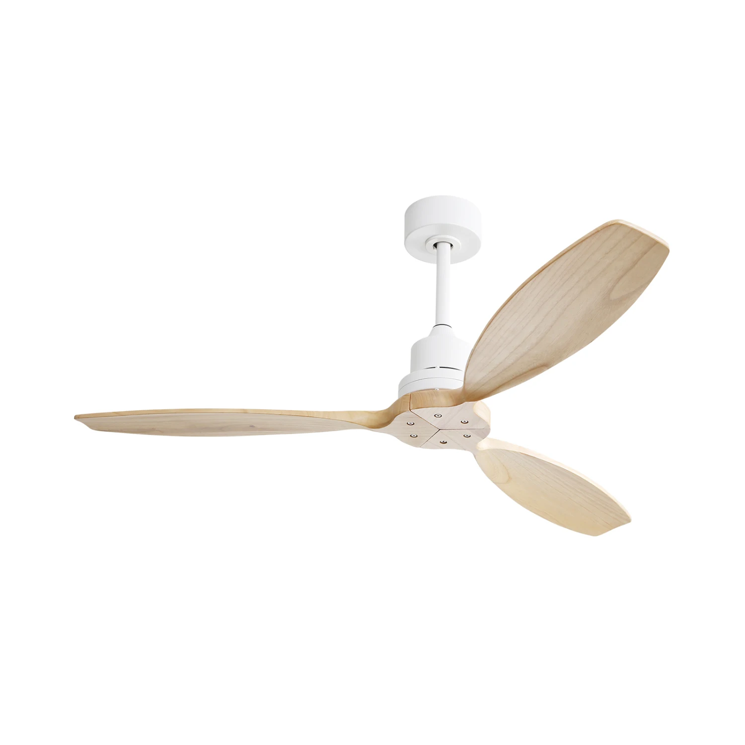 

52 Inch Wooden Ceiling Fan White 3 Solid Wood Blades Remote Control Reversible DC Motor Without Light