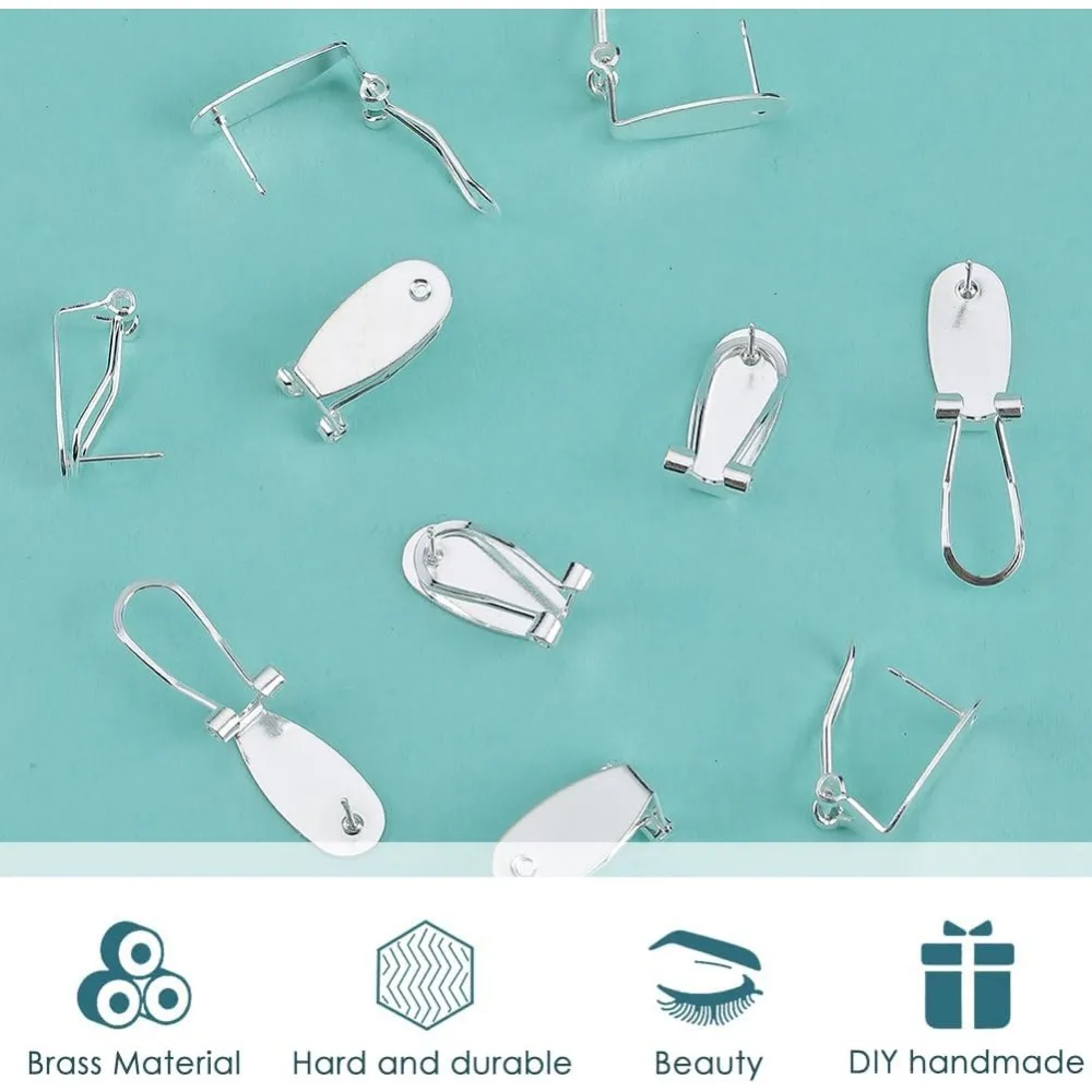 1 Box 30Pcs Earring Post Clips fingernail Earring Posts French Brass Silver Stud Earring Blank with Flat Pad Posts making kit