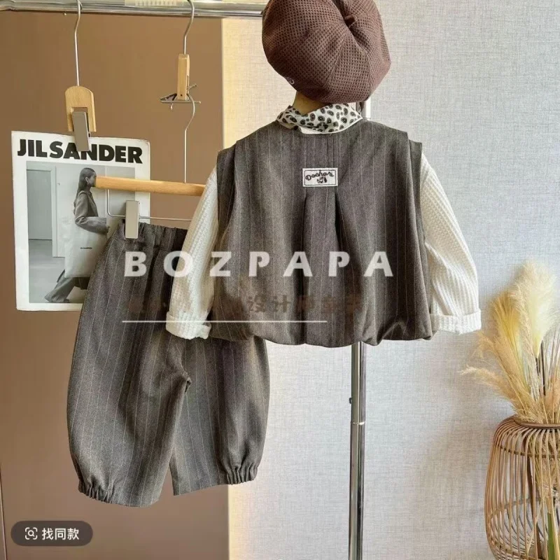 

Spring and Autumn Children's Clothing Set 2026 New Boys' Korean Edition Large Pocket Vest+Shirt+Pants set 90-140cm