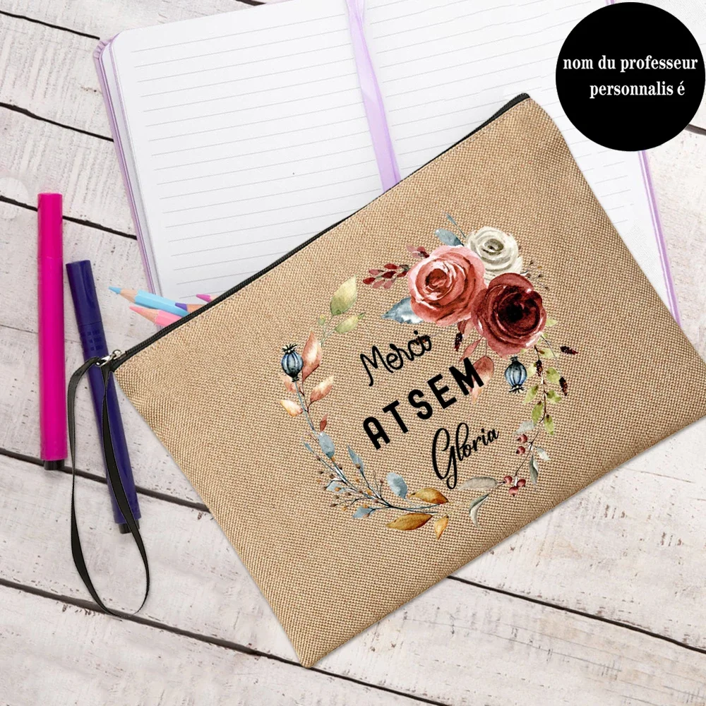 Personalised Teacher Pouch Thank You ATSEM with Name Merci ATSEM Teacher's Storage Bag Cosmetic Purse Gift for Teachers