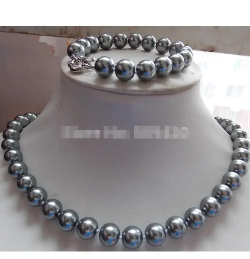 

Wholesale 12mm Gray South Sea Shell Pearl Necklace Bracelet Set Christmas gem