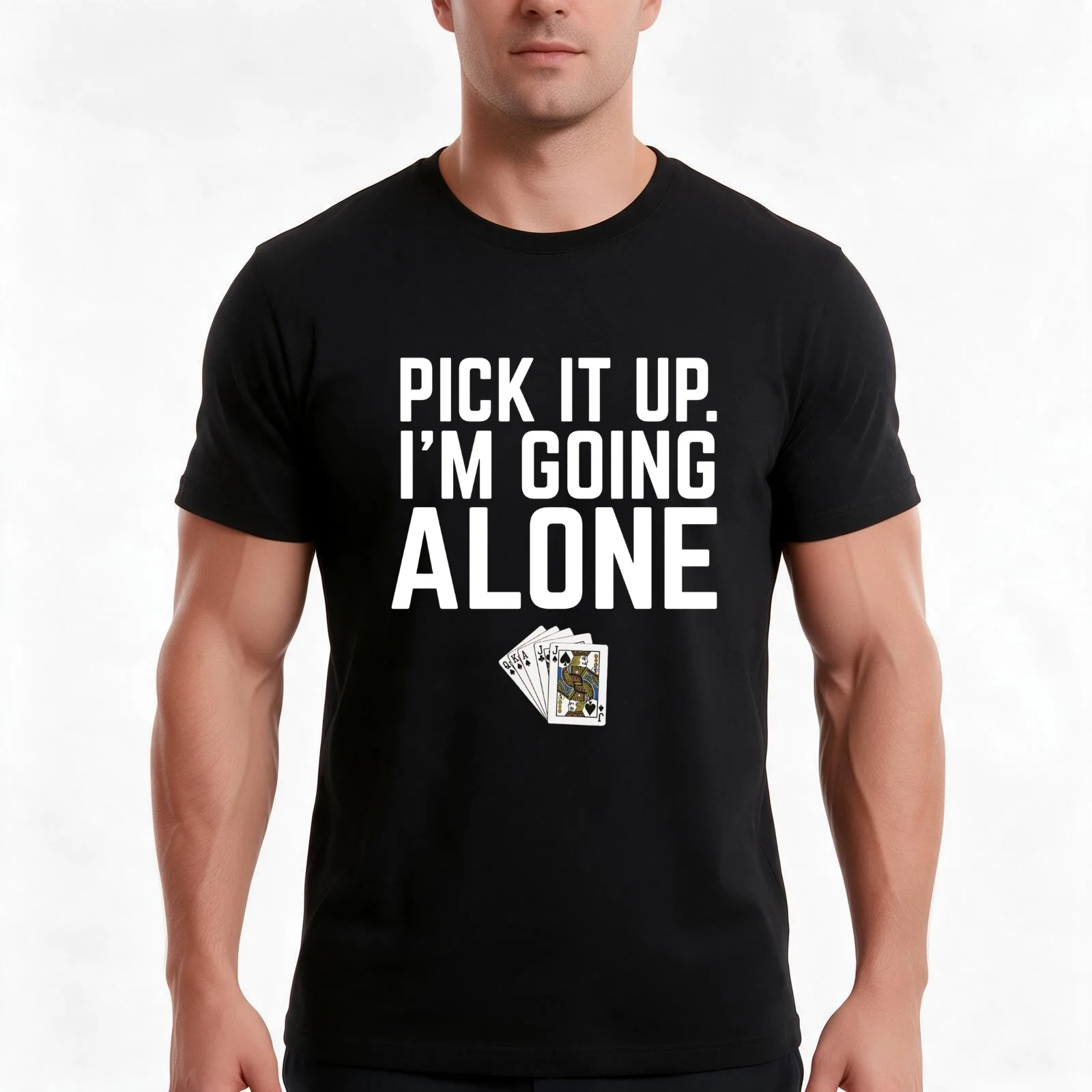 Pick It Up I'M Going Alone Euchre Long Sleeve Shirt T-Shirt, Summer Casual Cotton Tee, Oversized Streetwear Tops, 100% Cotton