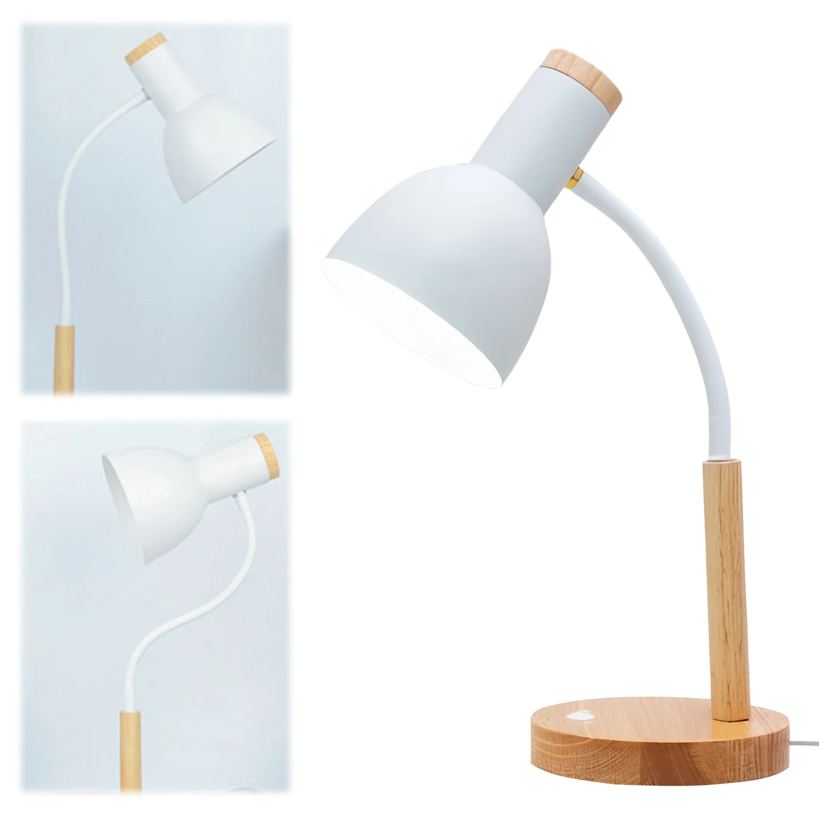 Nordic Wood Iron LED Eye Protection Desk Lamp W/ 3 Colors Adjustable Modern Nordic Eye-Caring Table Lamp for Bedroom Living Room