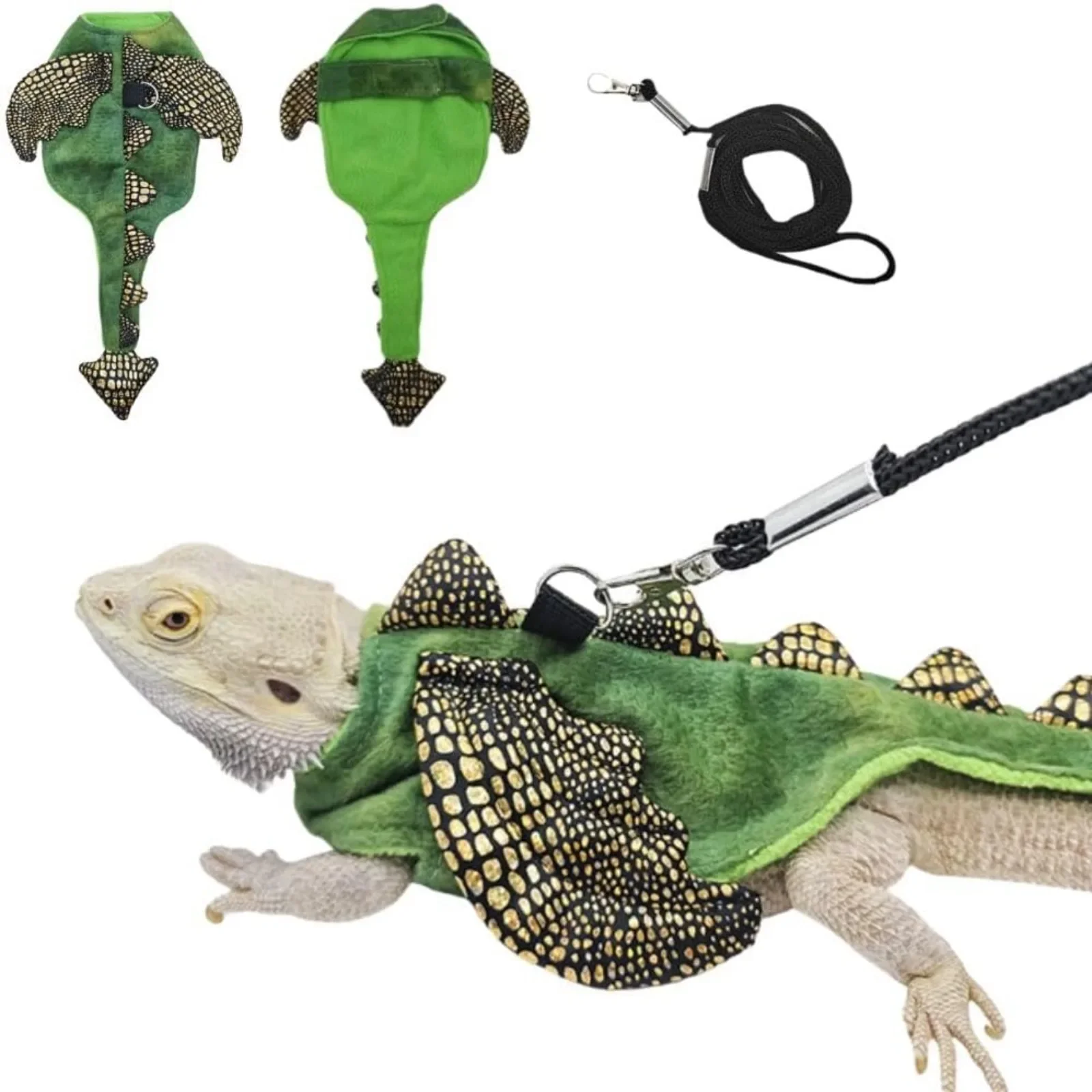 

Bearded Lion Halloween Costume Adjustable Lizard Dinosaur Leash Set with Wings Outdoor Walking Leash, Pet Holiday Supplies