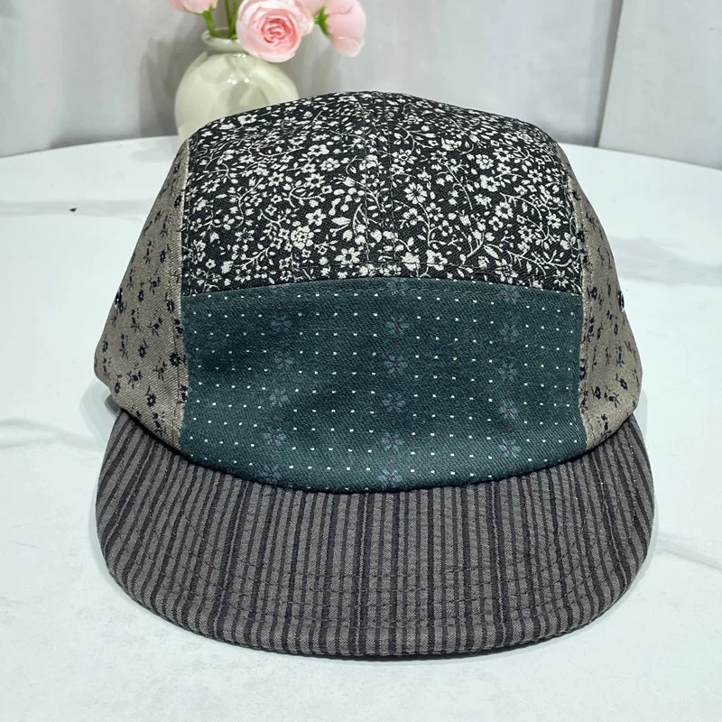 Japanische Blumen-Patchwork-Baseballkappe mit weichem Schirm, Nischenartikel für Frühling und Herbst, Outdoor-Kunst-Schattierung, Fünf-Panel-Hip-Hop-Mütze für Damen – Detail 5