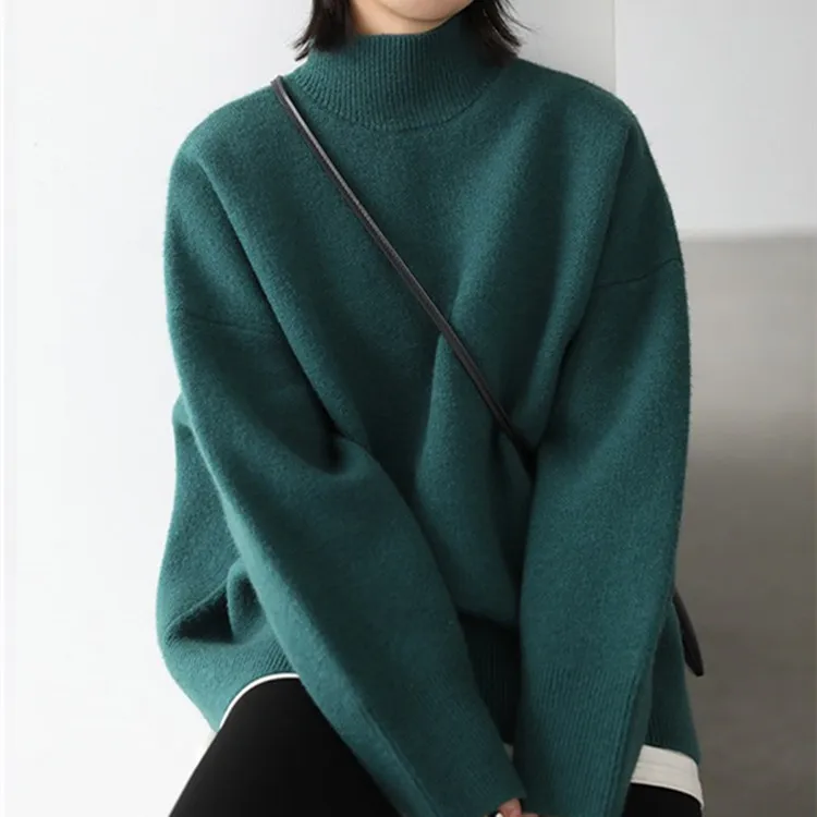 

Half Turtleneck Sweater For Women, Autumn And Winter, High-End Feel, Lazy Style, Loose Fit, Mid-Length, Base Knitwear, Thickened