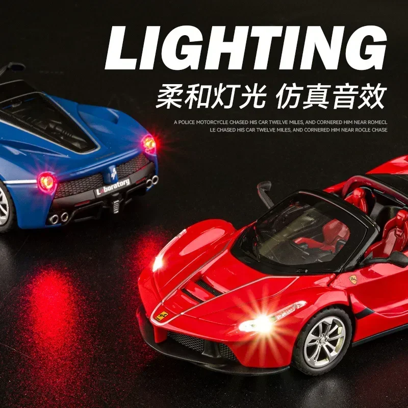 Ferrari Laferrari Convertible Diecast Car Model, Metal Toy Collection, Light and Sound Rib, Back Car, Alloy Gifts, X75, 1:36