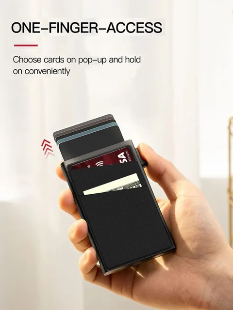 Anti-theft Cards Protectors Card Holder Minimalist Smart Wallet RFID Protection Aluminum Metal Box Cardholder Case Porte Carte 5 RFID-Blocking Pop-Up Card Holder – Minimalist Aluminum Smart Wallet, Black / Gray – view 5