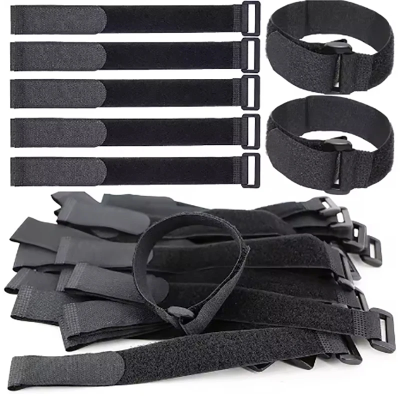 10 шт. многоразовые кабельные ремни, многофункциональные качественные ремни с крючками и петлями, регулируемые кабельные стяжки, черный нейлон, ширина 2 см