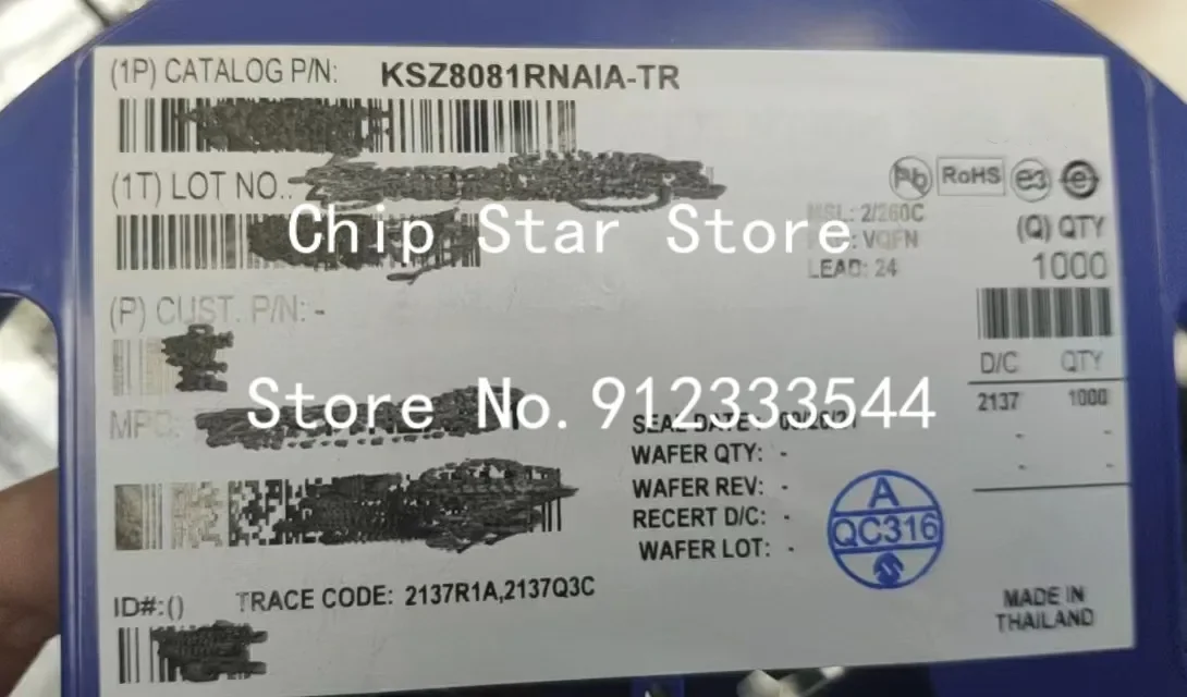 5-100pcs  KSZ8081RNAIA-TR  KSZ8081RNAIA  KSZ8081  QFN24  Ethernet Controller 100%New And Original