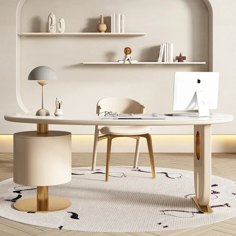 French cream wind rock slate desk Modern household designer light luxury special-shaped computer desk