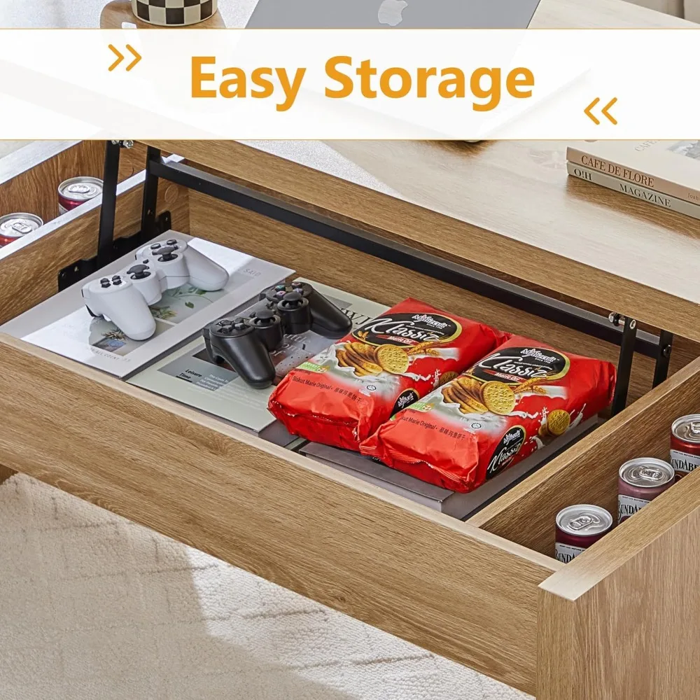 Small Lift Top Coffee Table, Wood Rectangle Coffee Table with Lifting Top and Hidden Storage Compartment, Mid Century Modern Cen