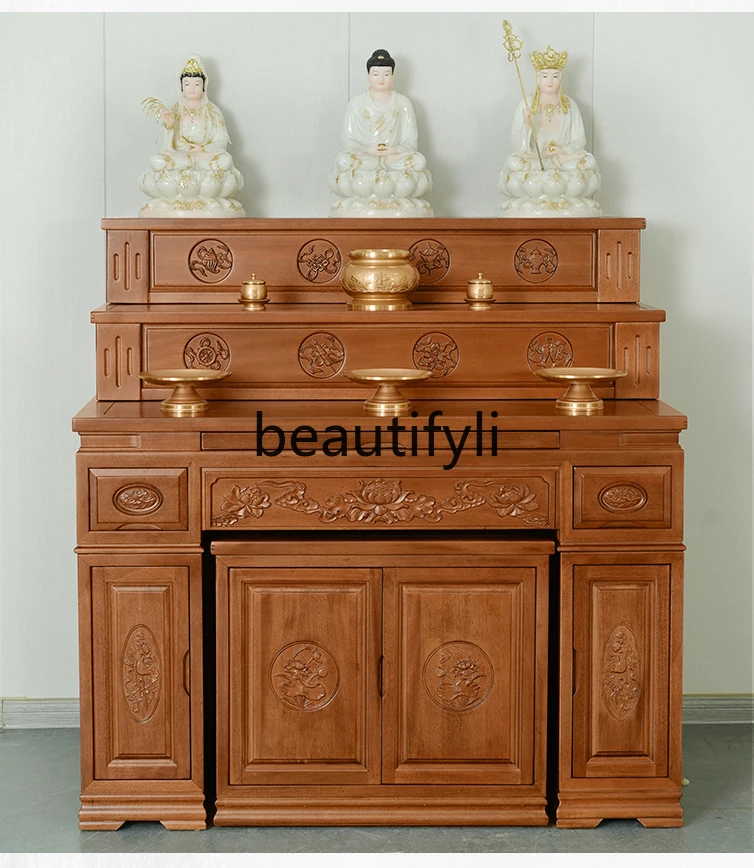 

Buddhist niche offering table incense Zhongtang Buddhist cabinet household new Chinese three-layer tribute table incense case