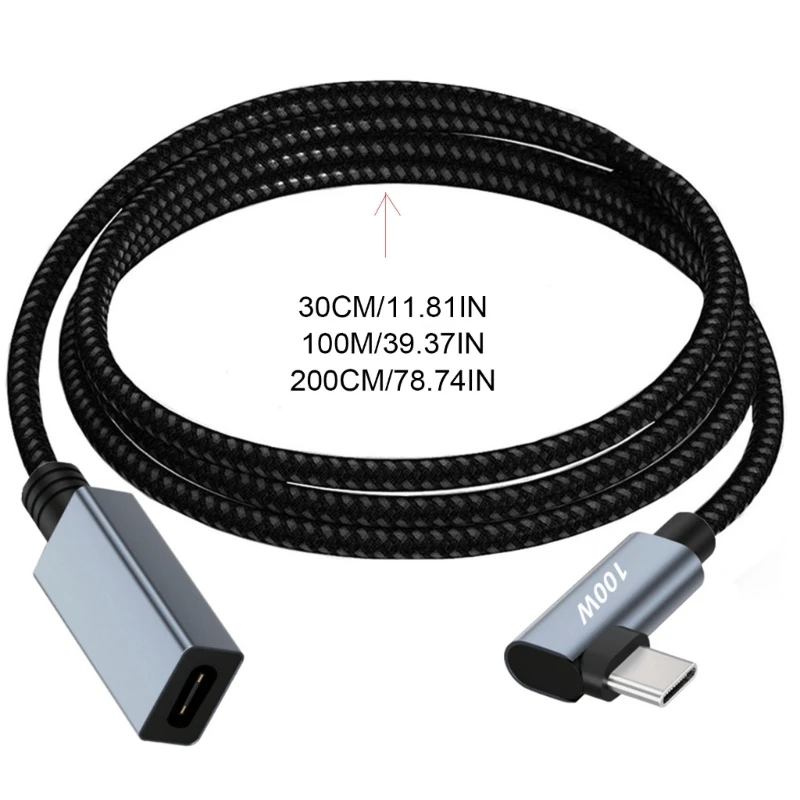 كابل تمديد USB من النوع C ، موسع كابل من الذكور إلى الإناث ، الكوع 90 درجة ، USB بزاوية قائمة ، PD ، 100 واط ، 5A ، PD100W