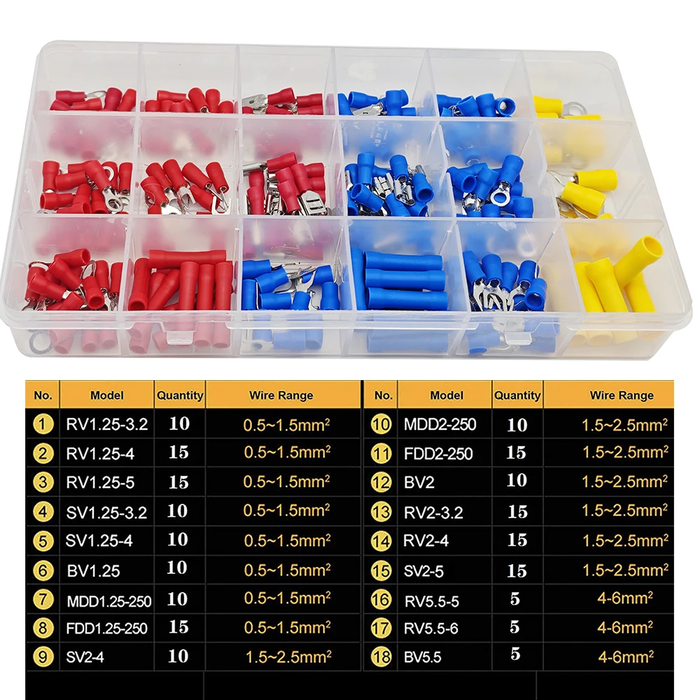 200pcs Insulated Crimp Wire Connector Terminal Contains Butt Splice, Male&Female Spade,Fork,Ring Quick Disconnect Solderless Kit