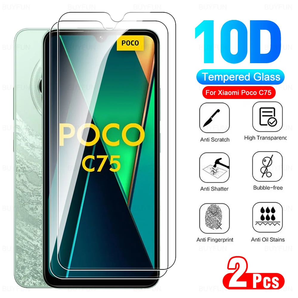 2Pcs 9H Glass for Xiaomi Poco C75 Global Tempered Glass Screen Protector PocoC75 Poko Pocco C 75 75C Little C75 4G 6.88inch 2024