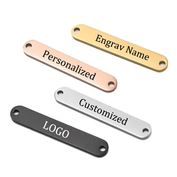 20pcs Laser Custom Name Logo Date Text Rectangle Charms Stainless Steel Customized Pendants For DIY Necklace Bracelets Making