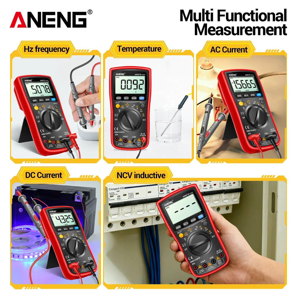 Multimeter Display On/Off Beep Automatic Shutdown Anti fall Electrical Multi meter 19999 Counting LCD Backlight ANENG AN870 view 6