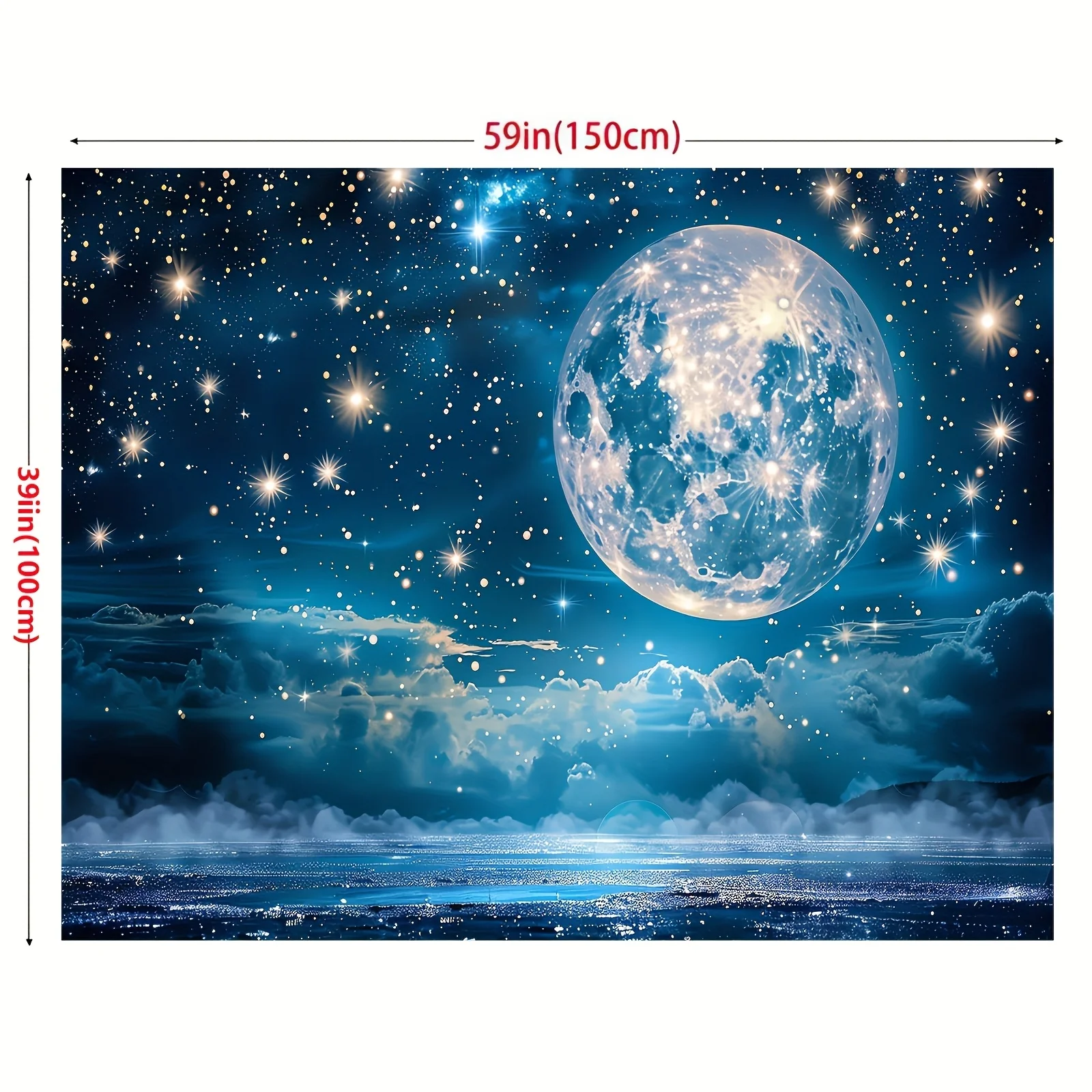 2D Flat, 1pc Moon & Stars Night Sky Banner - Large Illuminated Earth & Twinkling Stars Backdrop, Reusable Waterproof Birthday Pa