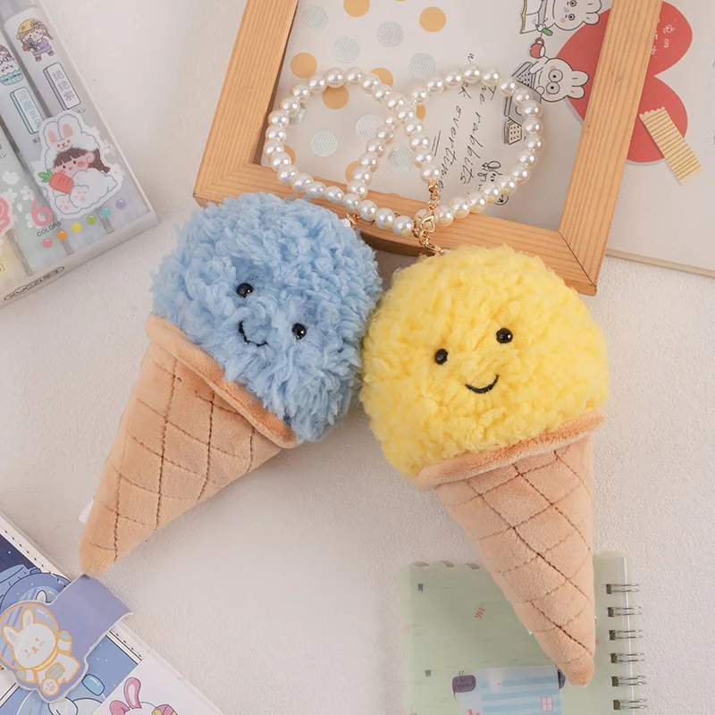 15CM Kawaii dibujos animados diez colores dulce cono helado muñecas hechas a mano mochila multifuncional colgante llavero juguetes de peluche regalos