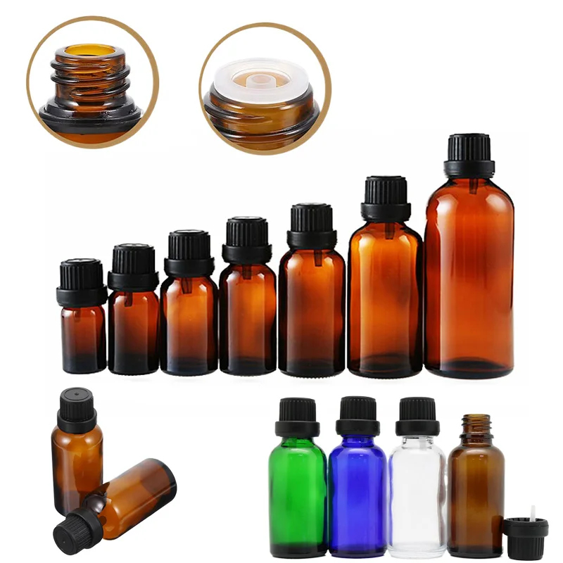 12Pcs Empty 5/10/15/20/30ml Amber Glass Essential Oils Drops Bottles with Orifice Reducer Tips DIY Supplies Tool Perfume Vials