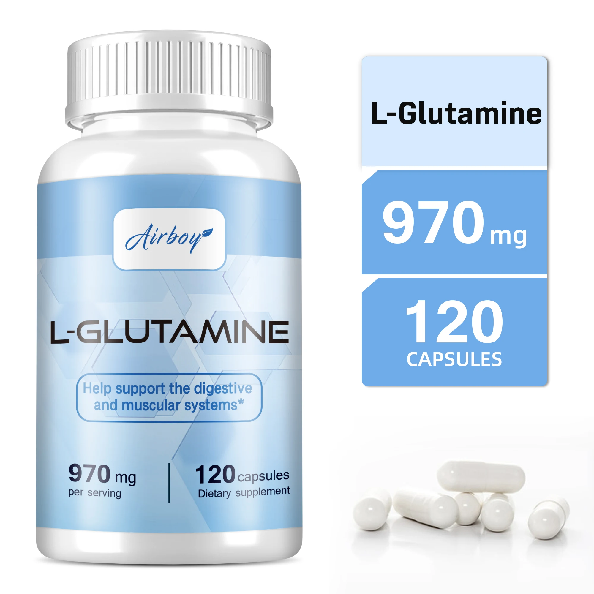

L-Glutamine - Supports Digestive and Gut Health and Promotes Muscle Recovery - 120 Capsules