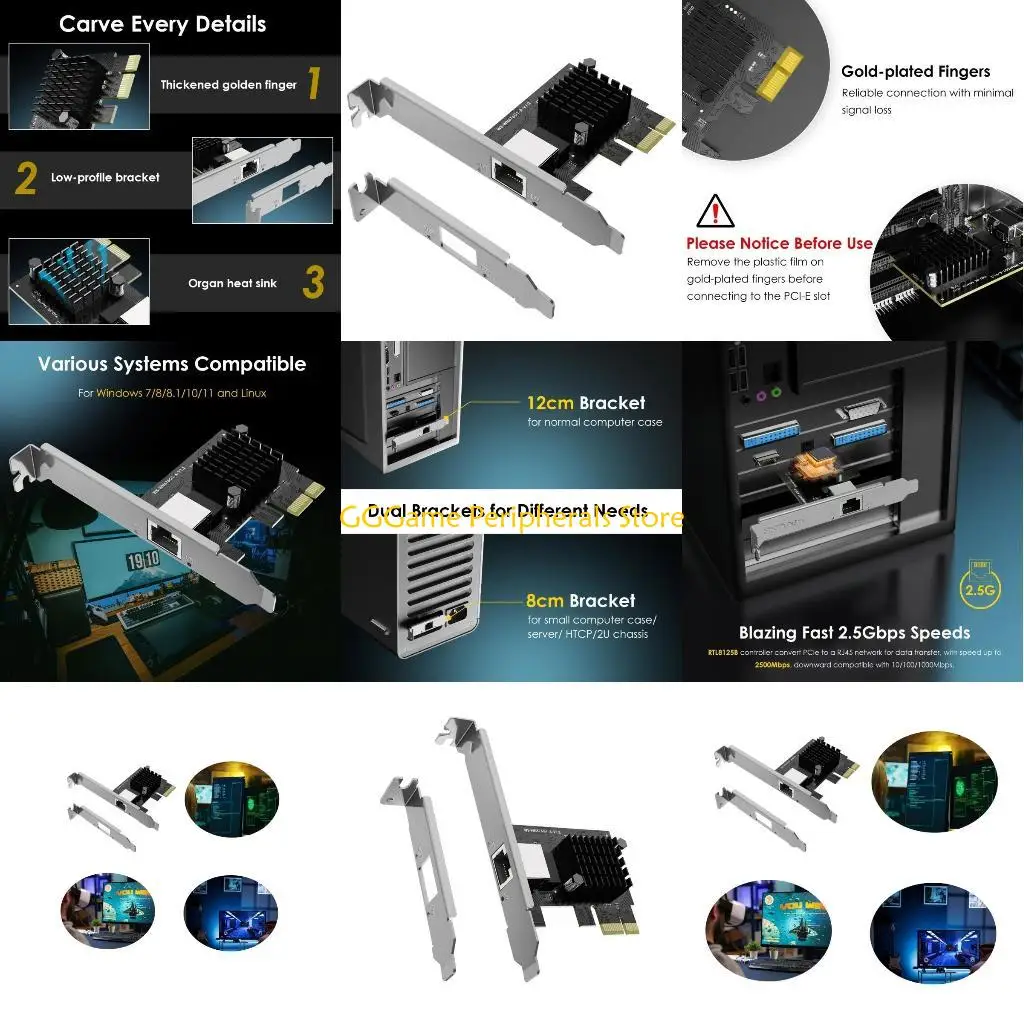 

U55B 2.5G PCIe Networking Card 2500Mbps Ethernet PCIExpress Networking Interfaces Card with Heat Sink for PC Gaming