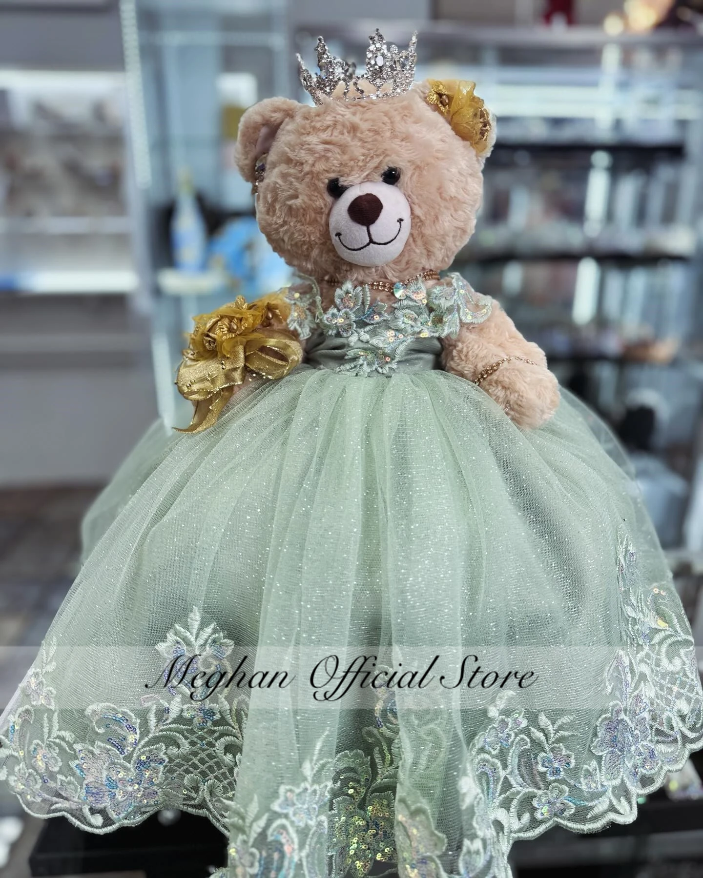 Green Off The Shoulder Special Link For Personalized Quinceanera Teddy Bear Dress Exquisite Tiered Appliques