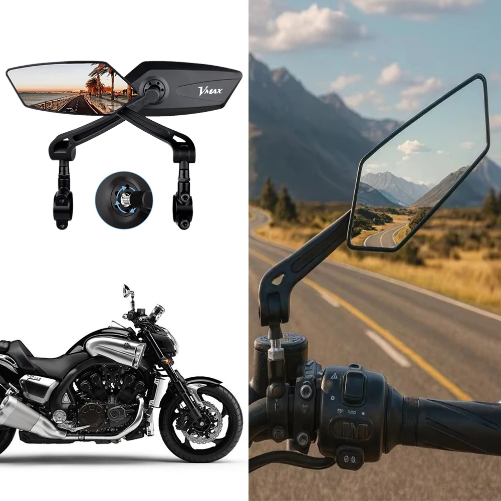 1 Pair Modifyed 360° Foldable Motorcycle Side Rearview Mirrors For YAMAHA NMAX VMAX TMAX XMAX Vmax VMAX1200 VMAX1700 Deluxe