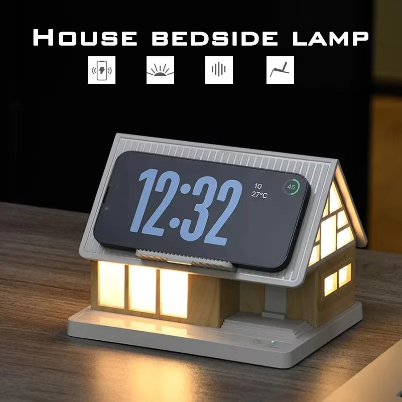 Creative House Bedside Lamp 15W Wireless Charging For Mobile Phone White Noise Sleep Aid Night Light  All-in-one Desktop Deco