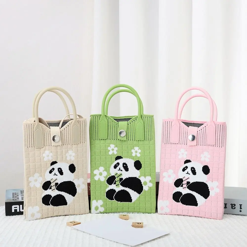 

Gift Creative Mini Knit Handbag Cute Cartoon Panda Knot Wrist Bag Reusable Portable Hand Crocheted Bags Shopping