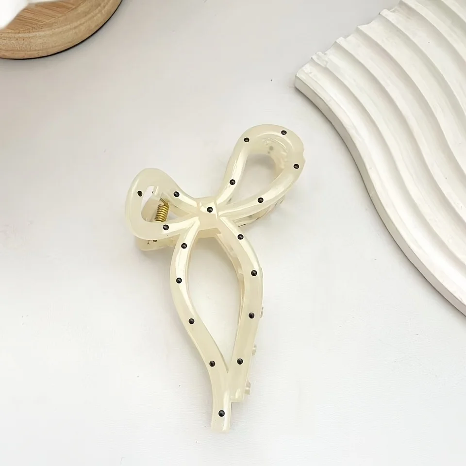 5-Piece Set of White Polka Dot Bow-Shaped Hair Clips, Gentle and Simple Hair Clips for Updos at the Back of the Head, Suitable for Daily Commuting, High-End and Elegant Hair Accessories, Great Gift Items