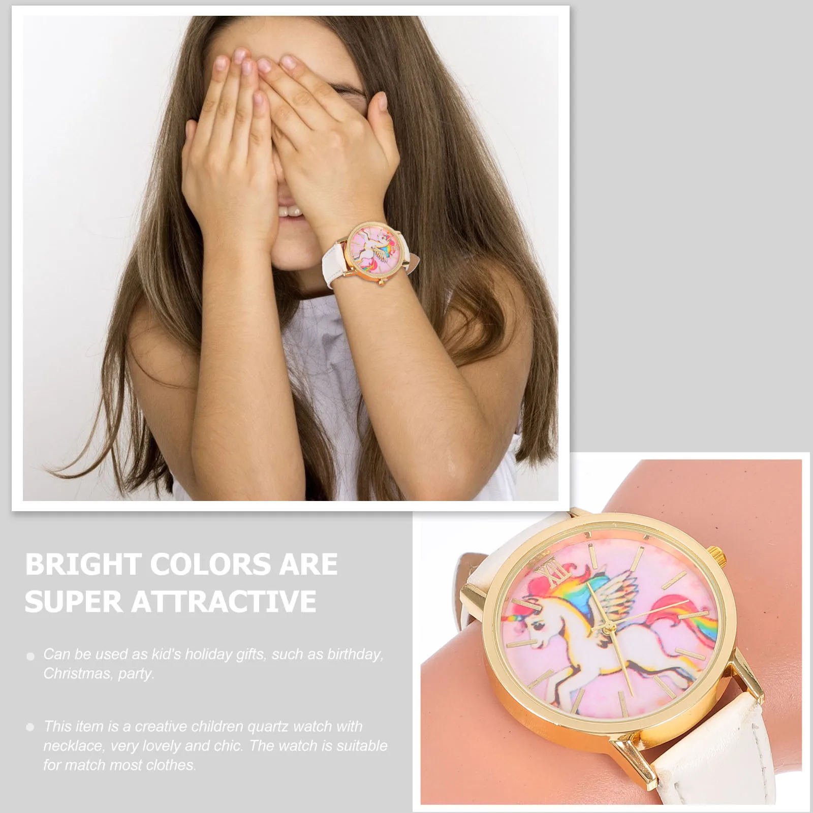 1Set Unicorn Cartoon Quartz Watch Necklace Stylish Comfortable Strap Suitable for Birthday Christmas Holiday Gift