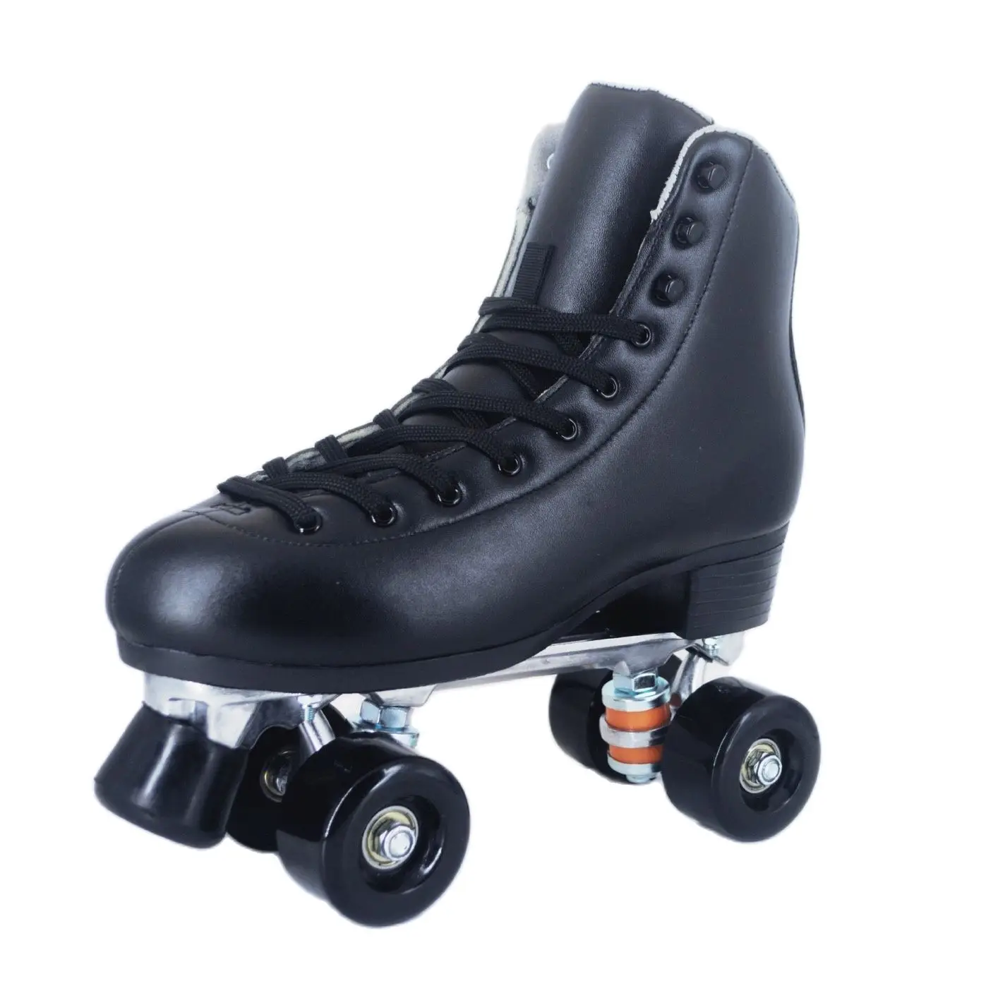 

Mens Double Line Skate Quad Roller Skates Cowhide Retro 2 Line Skating Boots Black Leather Unisex Patines Large Skating Shoes