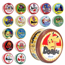 Pokemon Dobble Cards Pikachu Spot It Game Toy con scatola di metallo Family gioco da tavolo animali sportivi rossi vacanze campeggio regali per bambini