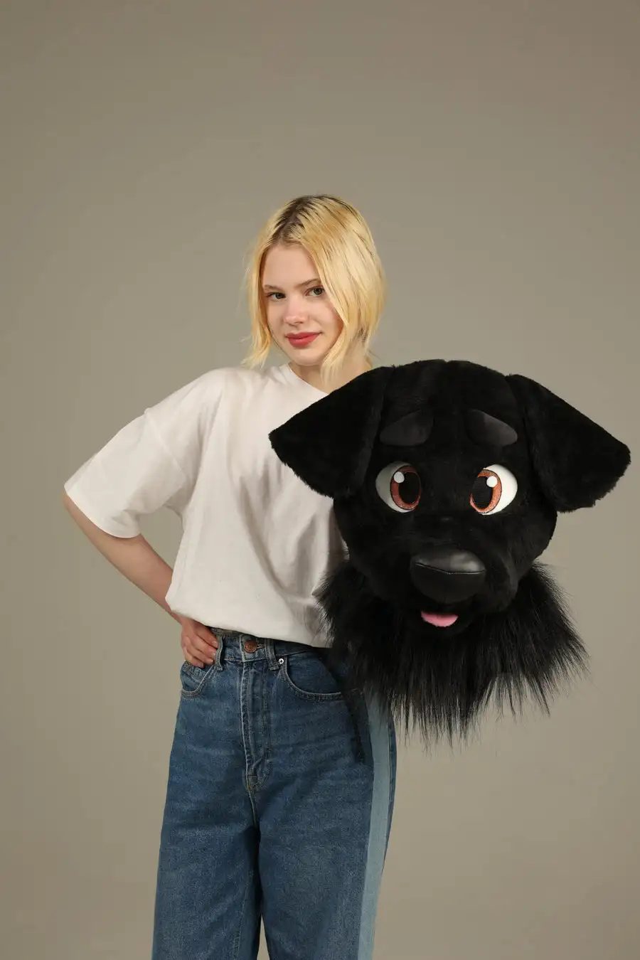 Disfraz de Mascota de Perro Labrador Negro, Disfraz de Lobo Husky, Cabeza y Cola, Accesorios para Fiestas de Halloween y Navidad