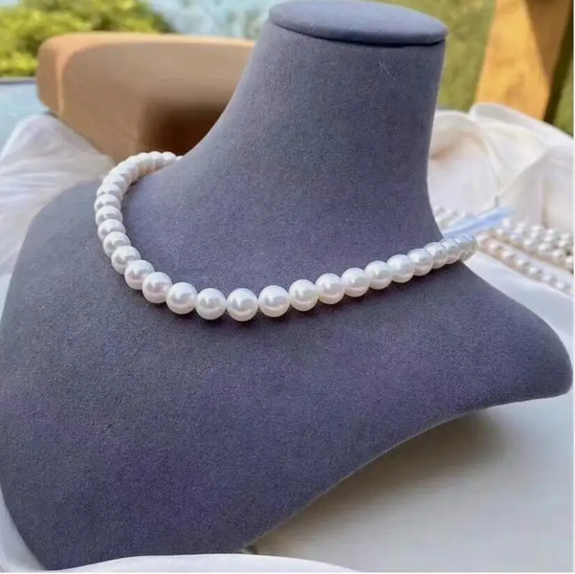 

classic 10-11mm 9-10mm south sea round white pearl necklace 18inch 925s