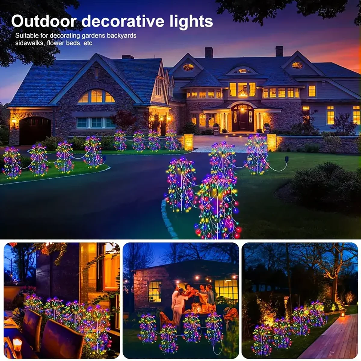 Christmas Solar Firecracker Fireworks Lights, ao ar livre, quintal, gramado, jardim, decorativo, festa, paisagem, iluminação, 4Pack, 680LED