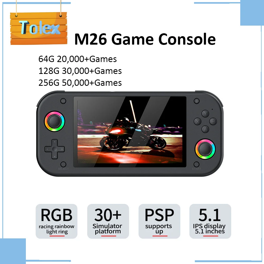 Tolex M26 5.0 بوصة IPS شاشة وحدة تحكم بجهاز لعب محمول نظام مفتوح المصدر 64G/128G/256G 30 + محاكاة ريترو لعبة فيديو وحدة التحكم #1
